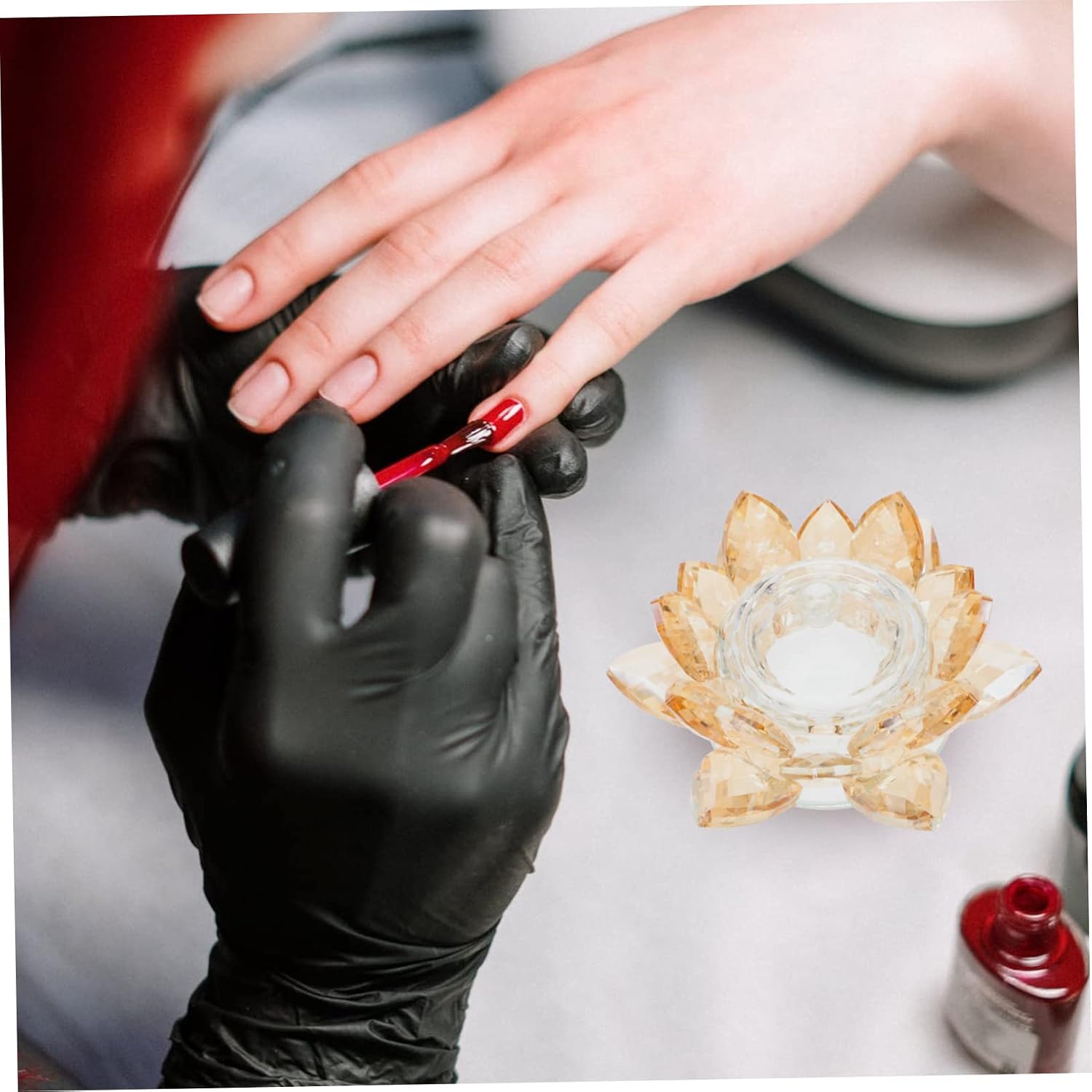 Crystal Lotus Nail Art Holder Cup Manicure Pen Wash Cup Lid for Mixing Nail Polish Powder Compact Design for Easy Use
