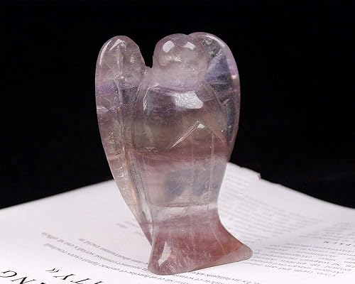 Miniatura 4 de Piedra curativa de ángel de bolsillo de fluorita tallada a mano, piedra preciosa natural, cuarzo, estatua curativa de 2 pulgadas (fluorita)