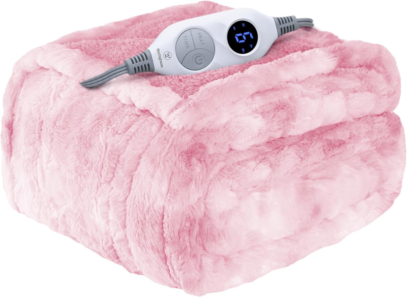 Westinghouse Electric Throw Blanket, Faux Fur Heated Blanket with 6 Heating Levels & 2-10 Hours Auto Off, Soft Cozy Sherpa Heated Blanket Washable Blanket (50″ x 60″ Throw Size, Pink)