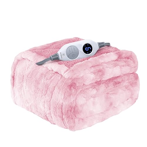 Westinghouse Electric Throw Blanket, Faux Fur Heated Blanket with 6 Heating Levels & 2-10 Hours Auto Off, Soft Cozy Sherpa Heated Blanket Washable Blanket (50" x 60" Throw Size, Pink)