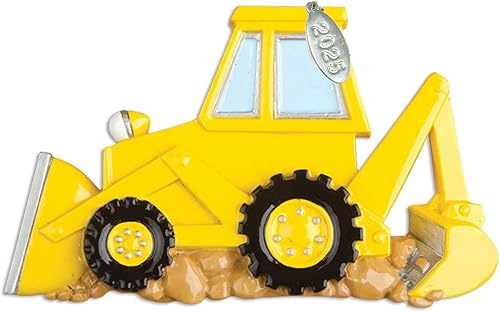 Adorno de retroexcavadora amarilla 2025 – Adorno de camión de construcción – Ideal como adornos de construcción – Fácil de personalizar en casa –