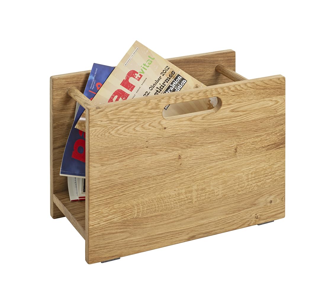 HAKU Zeitungsständer Zeitungsablage Holz Zeitschriftenkorb Eiche Massivholz - Maße: B 40 x H 30 x T 21 cm, Style: Traditional
