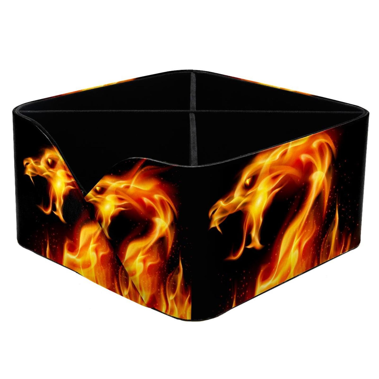 KengjuTesu Red Fiery Dragon Desktop Organizer Pen Holder, Rectangular Pencil Cup for Office, Study and Makeup Stations