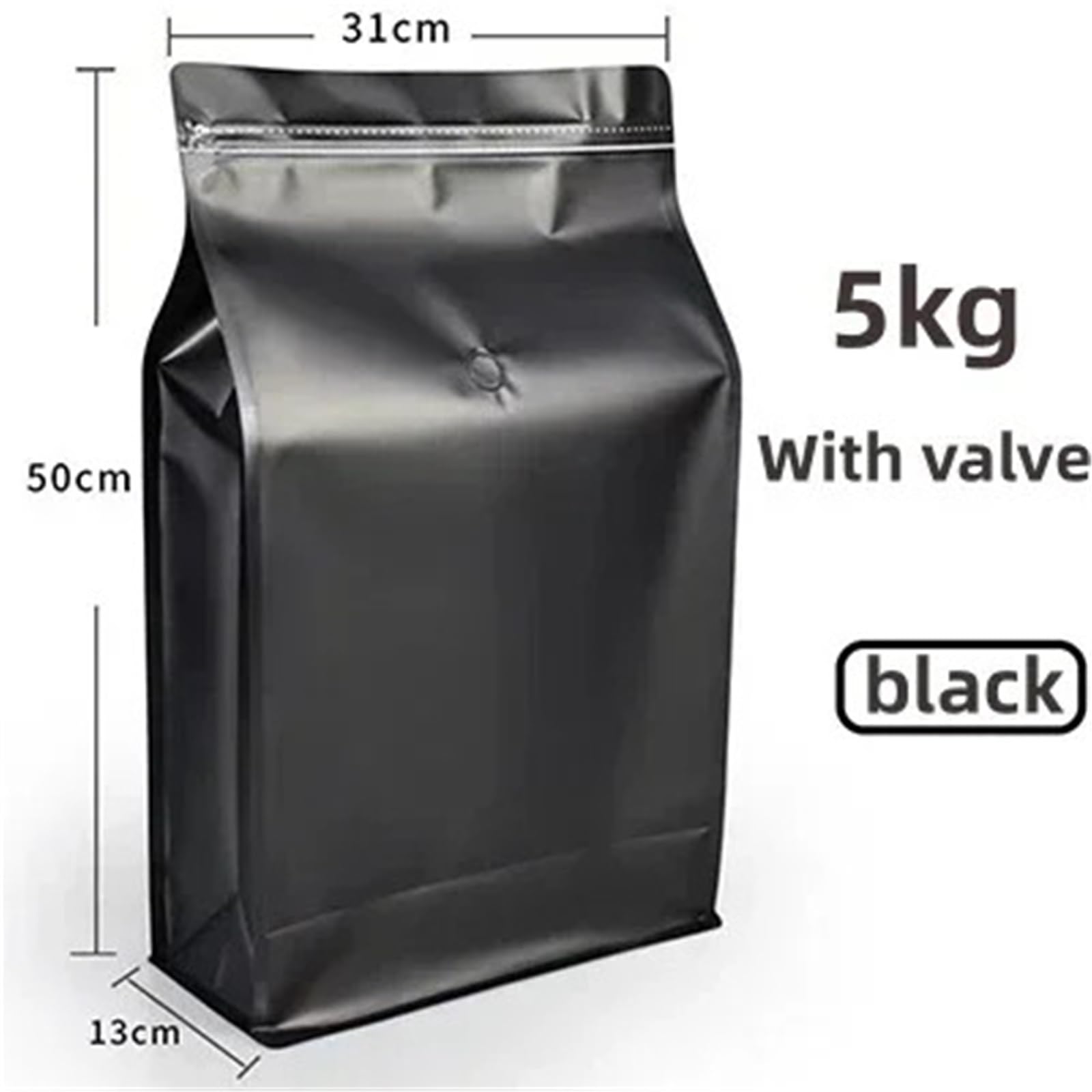 Torby na kawę z zaworem, Torebki na kawę z. Czarne 10 szt. 5 kg, zamykana zamek folia aluminiowa płaskim dnem