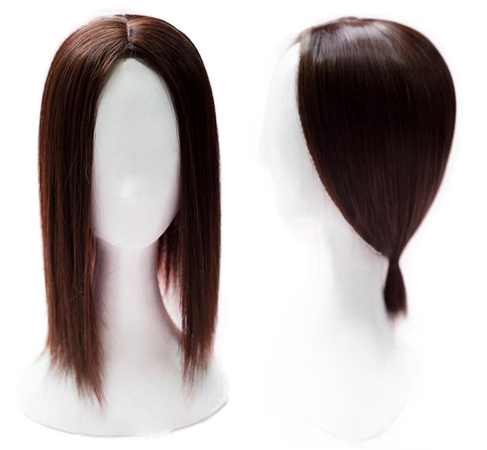 Middle Part Clip in Hair Toppers 14" Straight Top Hairpieces Toupee for Women (Light Brown Thick)