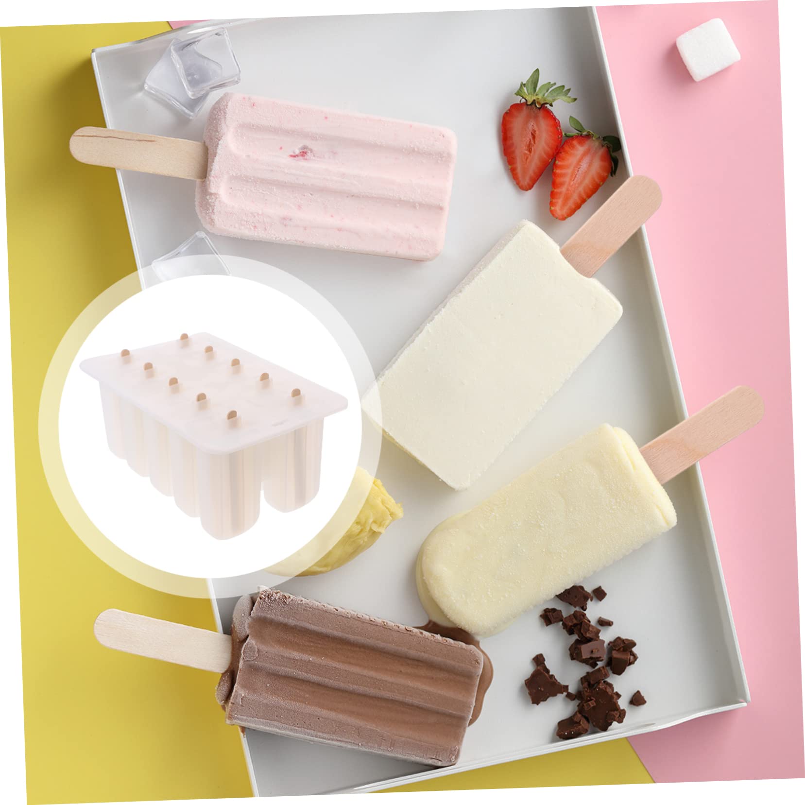 Moule à Glace Diy Silicone Semi-transparent Cavités Avec Bâtonnets Bois Pour Sorbets Maison Réutilisable Sain Pour Jus Yaourt Et Fruits