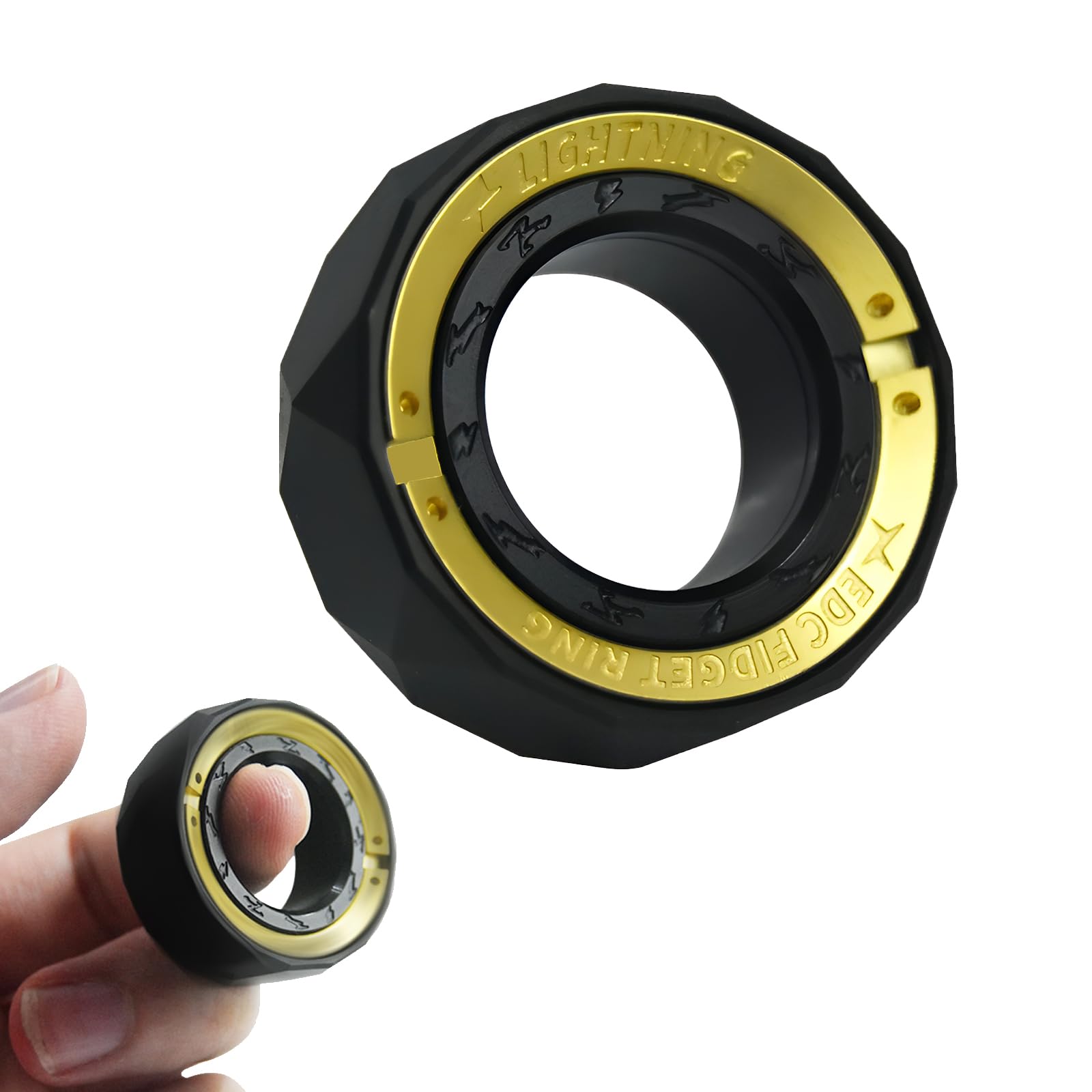 Buffcy Sound & Silent Fidget Ring, Lightning Fidget Spinner for Adults, Metal EDC Fidget Toys for Stress Relief, Fidget Slider for Anxiety, Focus, ADHD, Gifts for Adults (Matte Black)