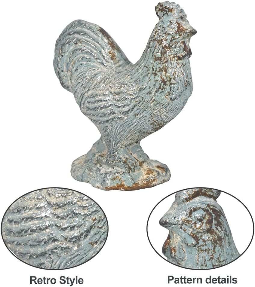 Rooster Statue Chicken Figurine Cement Rooster Figurine Figurines Artwork for Outdoor, Backyard, Patio and Home Kitchen Decoration(Dark Blue)
