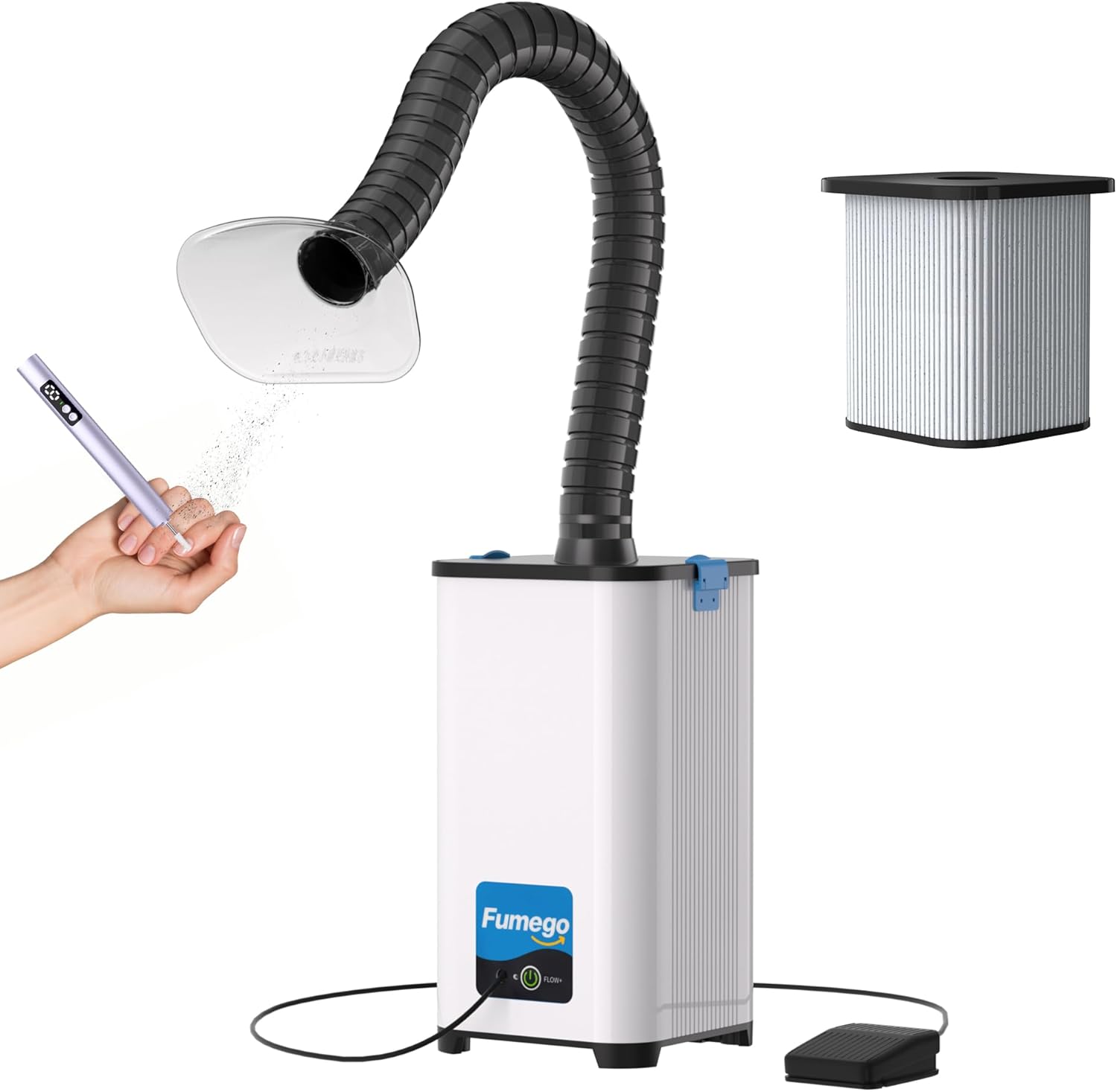 Nail Salon Fume Extractor, 130W Power & 260m³/h, Fume Extractor with Pedal Switch and 3-in-1 HEPA Filter, Low-Noise Fume Extractor for Soldering, Fiber Laser Engraving, DTF Oven XF250III