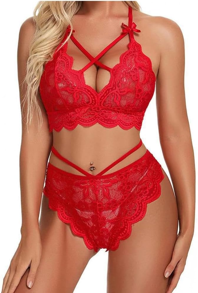 Sexy Lingerie for Women Lace Floral Mesh Matching Bra and Panty Sets Push Up Lace Bralette 2 Piece