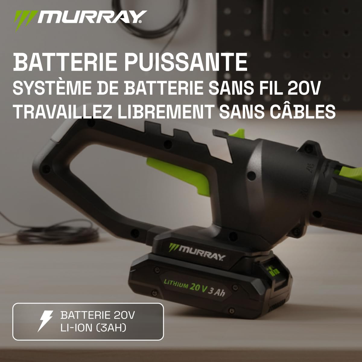 Murray Taille-Haie & Tronçonneuse Télescopique 2-en-1 sans Fil MU-Bat-MM-CSHT-KIT – 20V, 3Ah, Lame de Coupe 40 cm, Guide de Scie 20 cm, Système SDS, Inclinable, Portée 330 cm