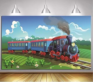 GYA 7x5ft Stream Train Party Theme Backdrop for Photography Christams Train Background Children Birthday Party Adventure Family Kids Portrait Gathering Photography