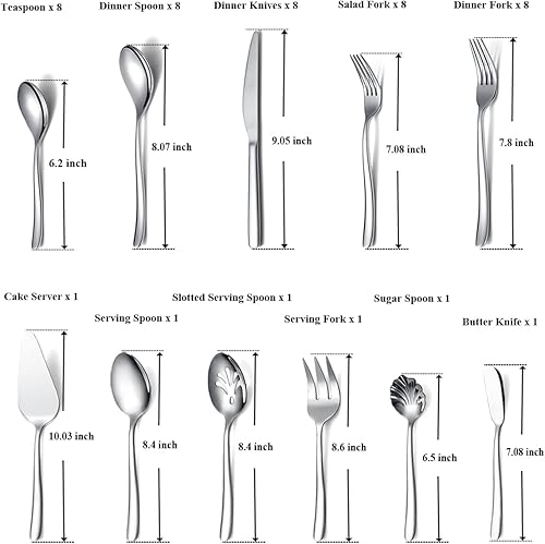 Miniatura 2 de Juego de cubiertos de 46 piezas juego de cubiertos de acero inoxidable juego de cubiertos juegos de utensilios con servidor de pasteles cuchara de