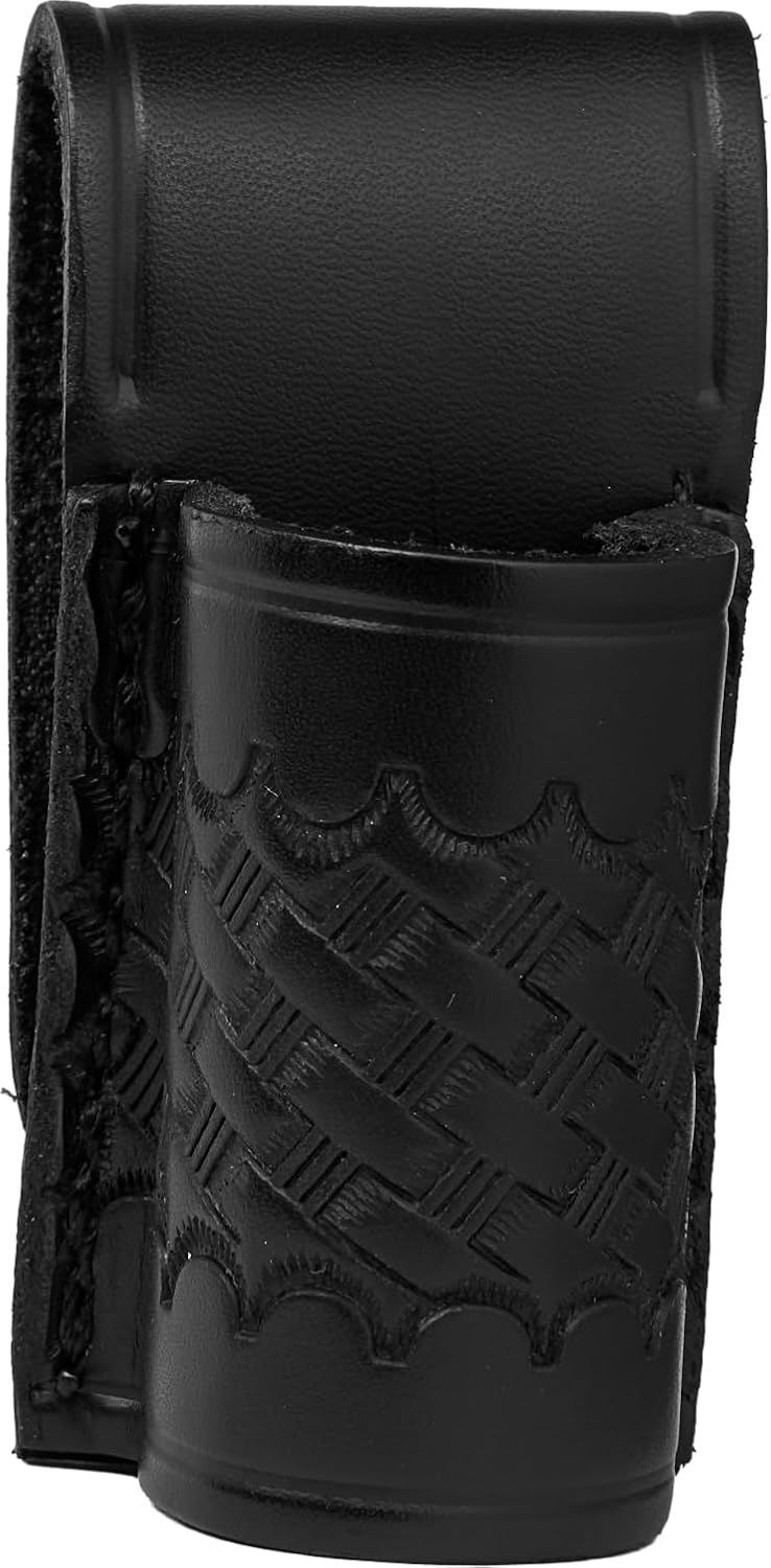Black Flashlight Holder with Snap Back Belt Slide, Open Top and Open Bottom Holster, Fits Duty Belts up to 2.25 Inch, Made in USA