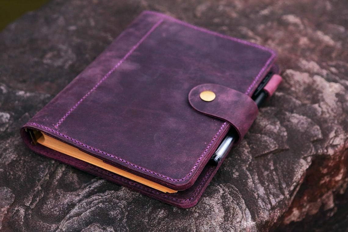 Personalized vintage purple leather notebook cover diary planner A5 refillable travel journal binder NBA523TB
