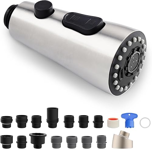 iFealClear Repuesto de cabezal de grifo de cocina de metal con 12 adaptadores, 3 modos de extracción para fregadero de cocina, boquilla de cabezal