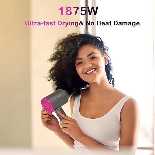 Miniatura 2 de Secador de pelo con difusor de 1850 W, secador de pelo iónico de viaje, secador de pelo plegable, secado rápido para mujeres, cabello grueso y