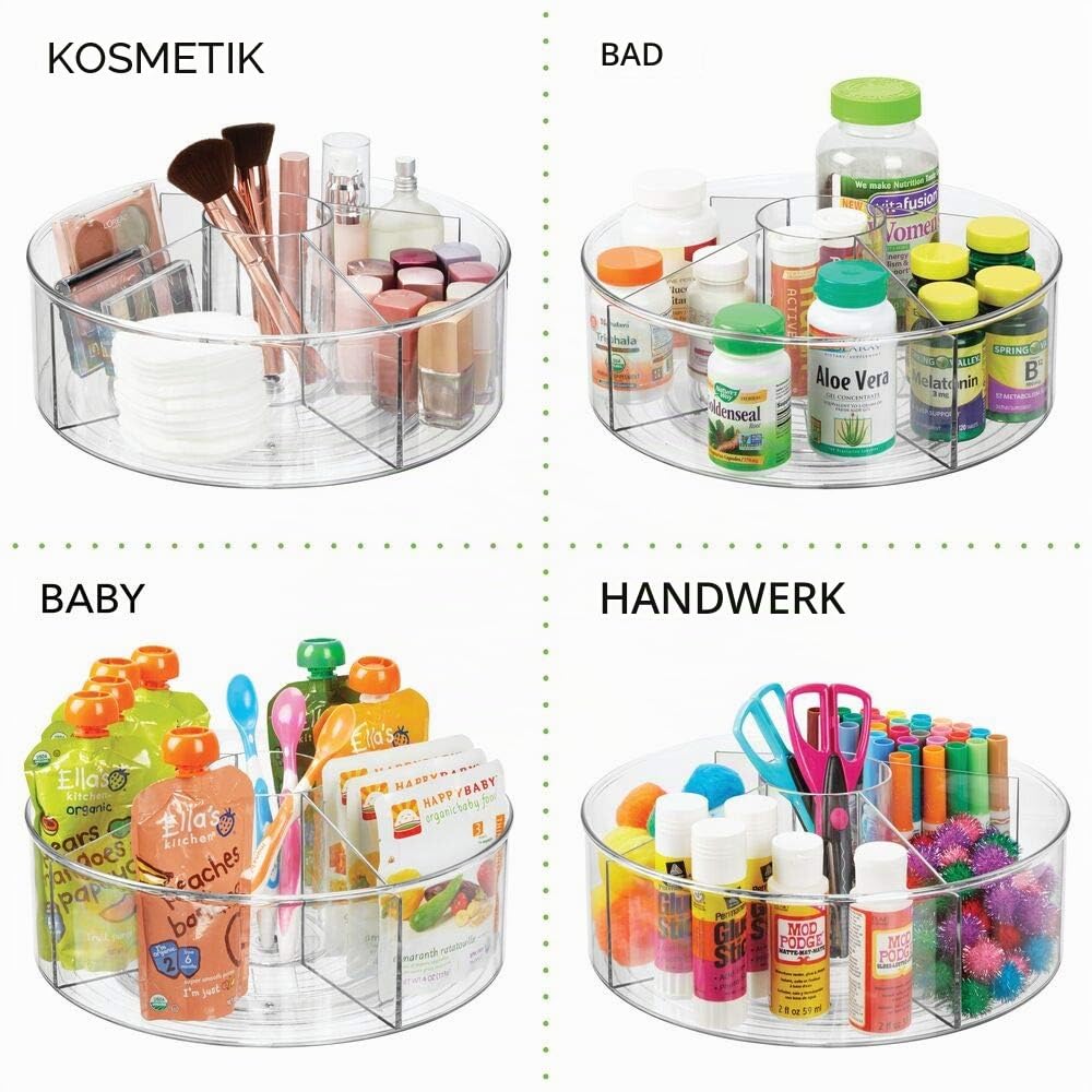 mDesign 2er-Set Drehteller für Stifte, Büroklammern, Notizzettel usw. – drehbare Schreibtischablage mit 5 Fächern – praktisches Ordnungssystem für Büromaterial aus Kunststoff – durchsichtig