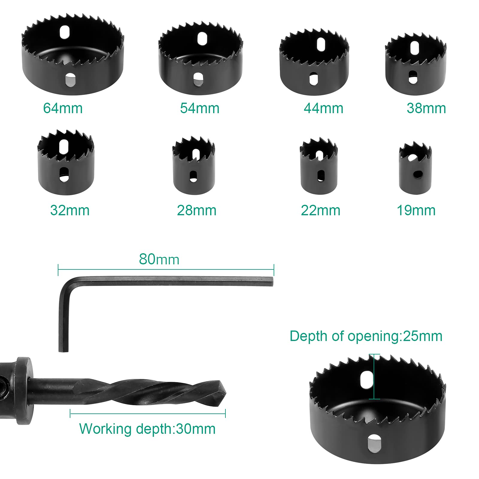 Habwea 11 Stycken Hu00e5lsu00e5gar 19u201364 Mm Hu00e5lborr, Tru00e4 Hu00e5lsu00e5gar, Set, Downlights Hu00e5lborr, Kolstu00e5l, Hu00e5lsu00e5gssku00e4rare, Set Fu00f6r Exakta Hu00e5l I Barrtru00e4, PVC-platta Och Plast
