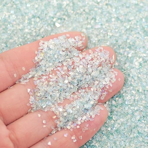 Cristal triturado de 7.05 oz de piedra irregular con lentejuelas gruesas, copos iridiscentes para bricolaje, resina epoxi, arte de uñas, accesorios