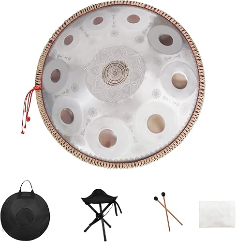 22 pulgadas 10 notas D menor 432HZ instrumento de tambor de acero para adultos, plata..