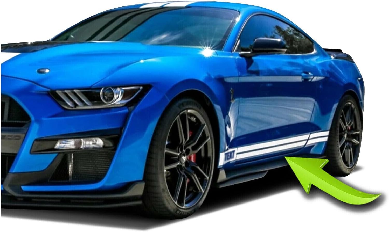 Side Lower Door Rocker Dual Vinyl Racing Stripes - Compatible with Ford Mustang 2015-2023 GT Shelby GT500 (Gloss Black)