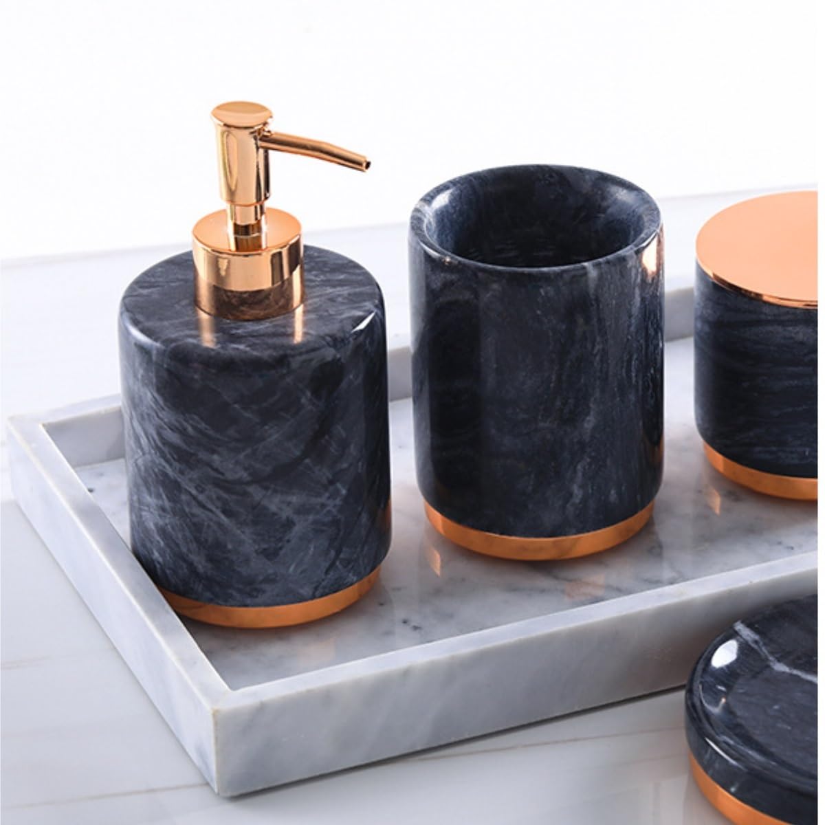 Dispenser Sapone Ricaricabile Bottiglia di Sapone in Marmo per Bagno, Dispenser, Pompa Adatta A Qualsiasi Liquido Quotidiano Dosatore Liquido(Black)