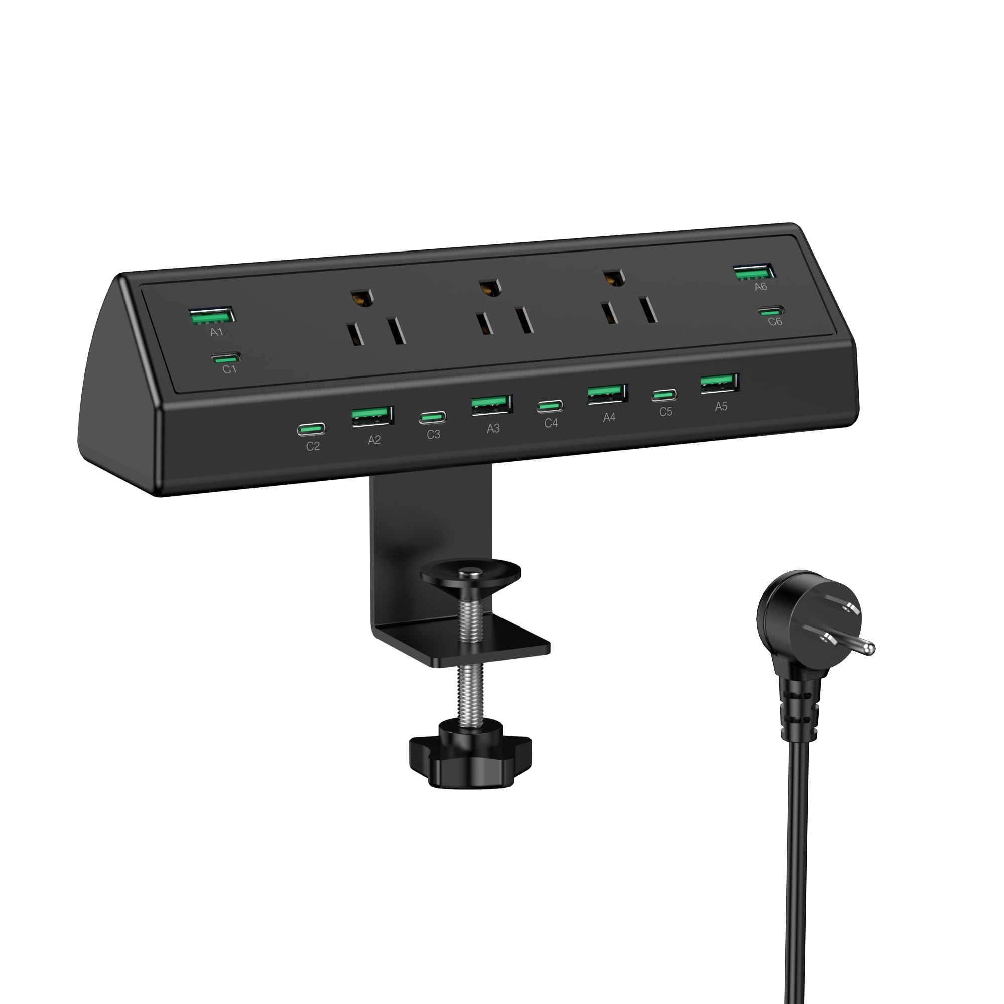 Jgstkcity 90W Desk Clamp Power Strip,12 USB Ports (6 PD 45W USB-C),Surge Protector,ETL Listed Power Hub Extension Cord,Fast Charging Station for Home Office Desk Edge Mount (Black,12 USB-90W)