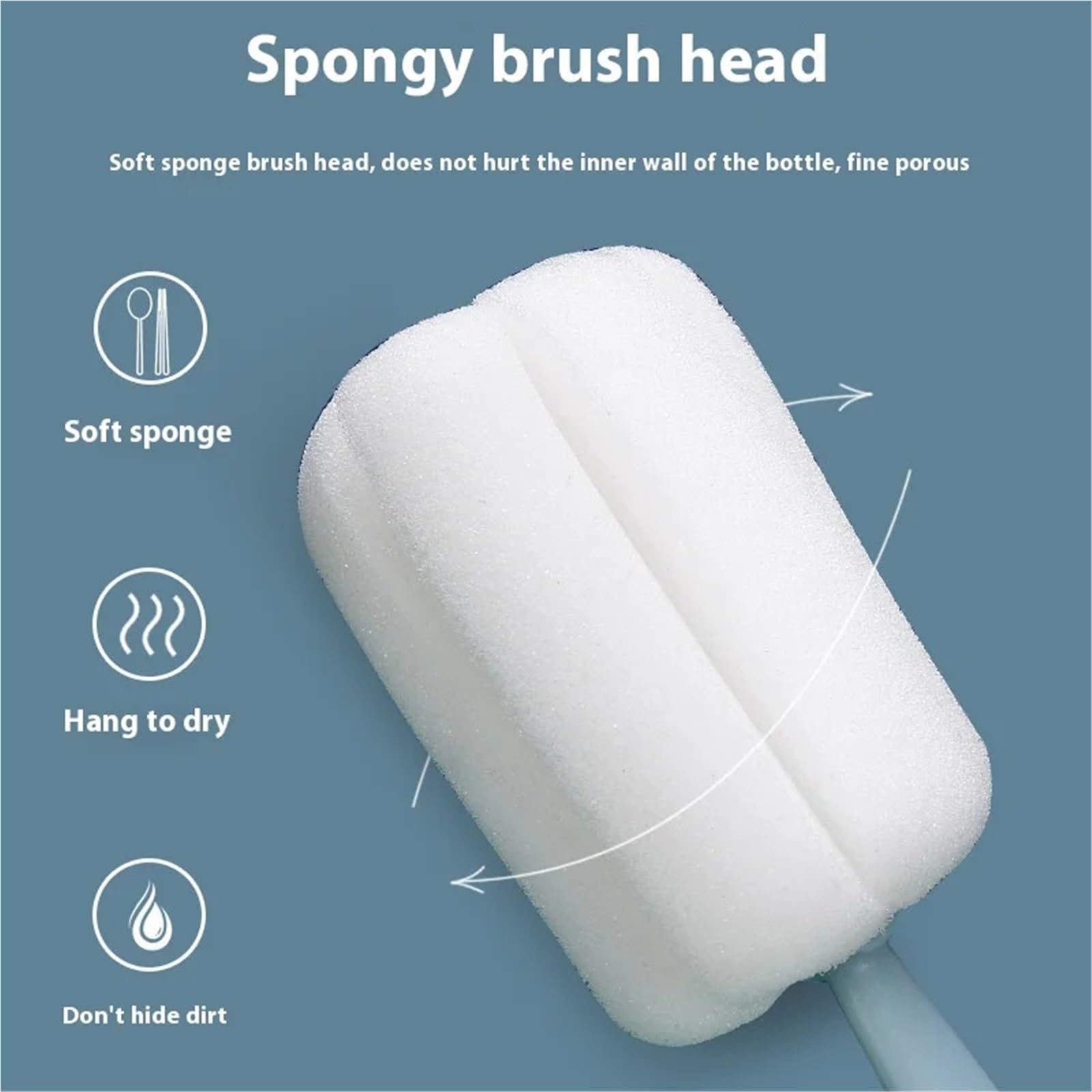 goupillon bouteille Brosse de nettoyage à manche Long réglable, éponge multifonctionnelle for bouteilles en verre, tasses, outils cuisine, usage domestique(WHITE,5PCS)