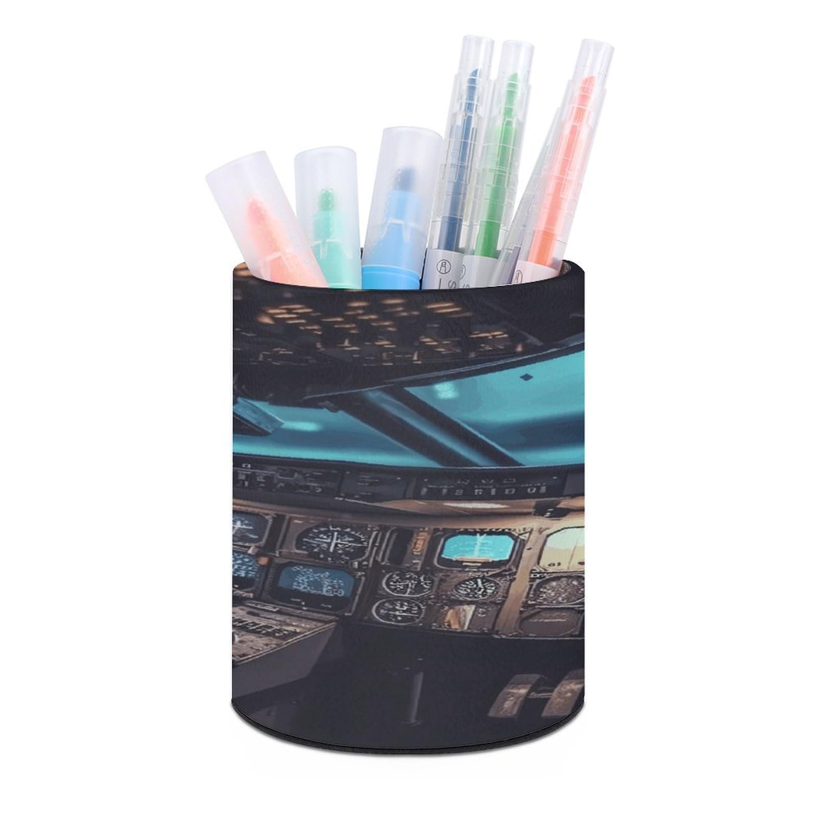 FekiLoot Airplane Pen Holder Cup Fashion PU Leather Pencil Cup Minimalist Pen Organizer Round Pencil Holder Stand Work Locker Accessories for Decoration Desk Office Home