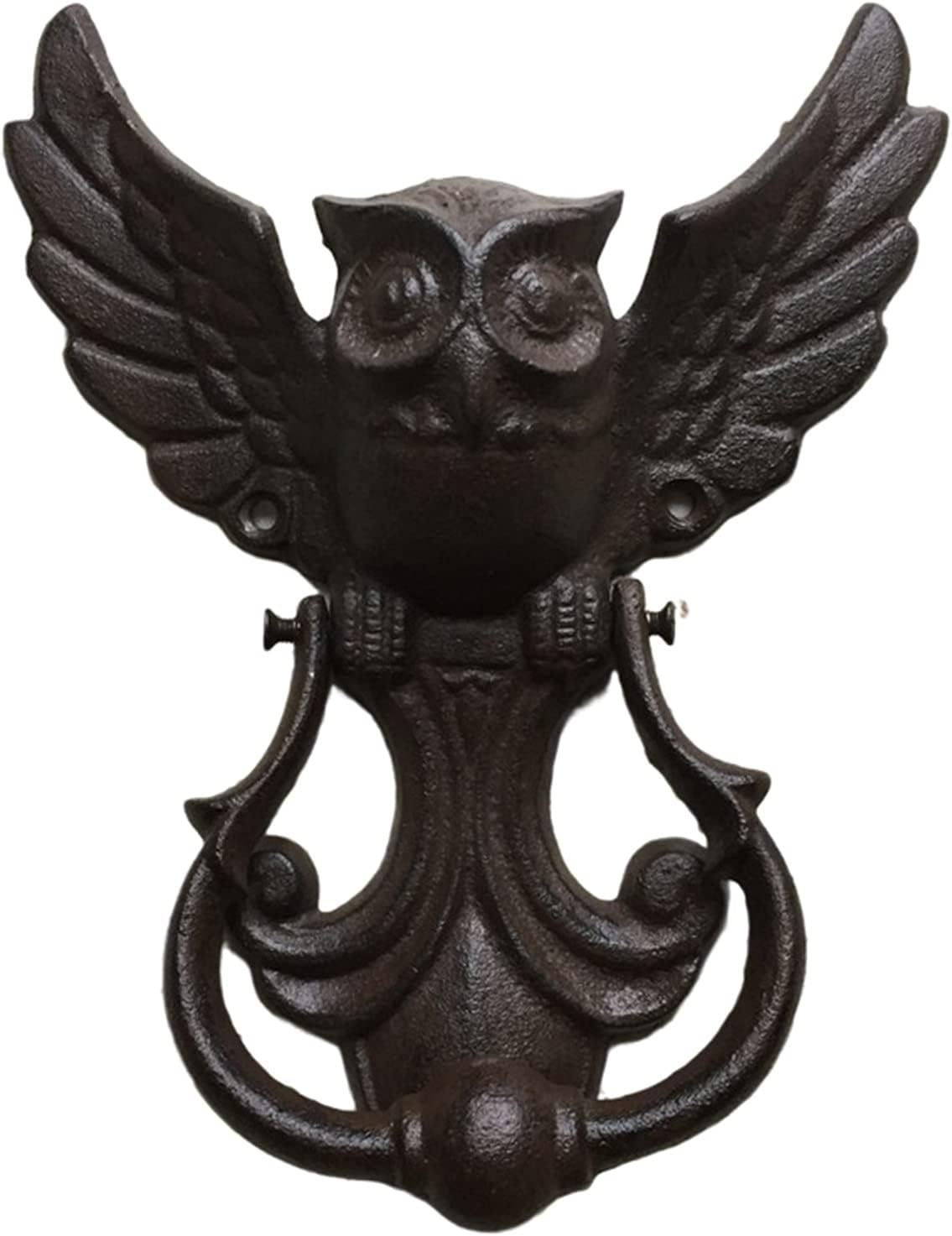 JYDQM Modern Push Pull Bar Handle, Black Door Knocker, Cast Iron Rustic Farmhouse OWL with Nail Spike Doorknocker, Small Door Handle for Cabinets/Front Door/Garage