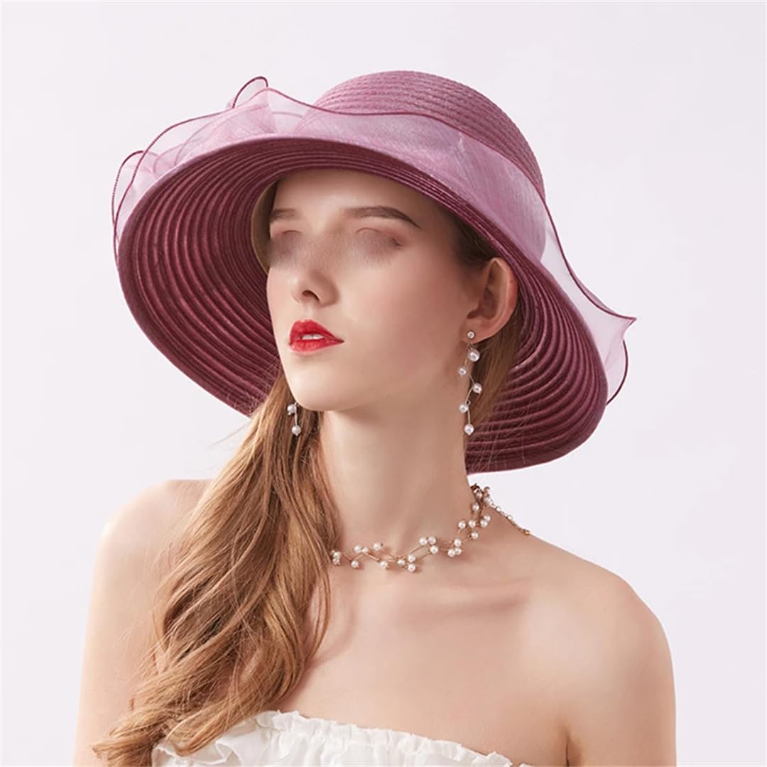 Yeuyyben Cappello da donna in organza per matrimonio estivo da chiesa cappello da donna Tea Party Bow Hat femminile