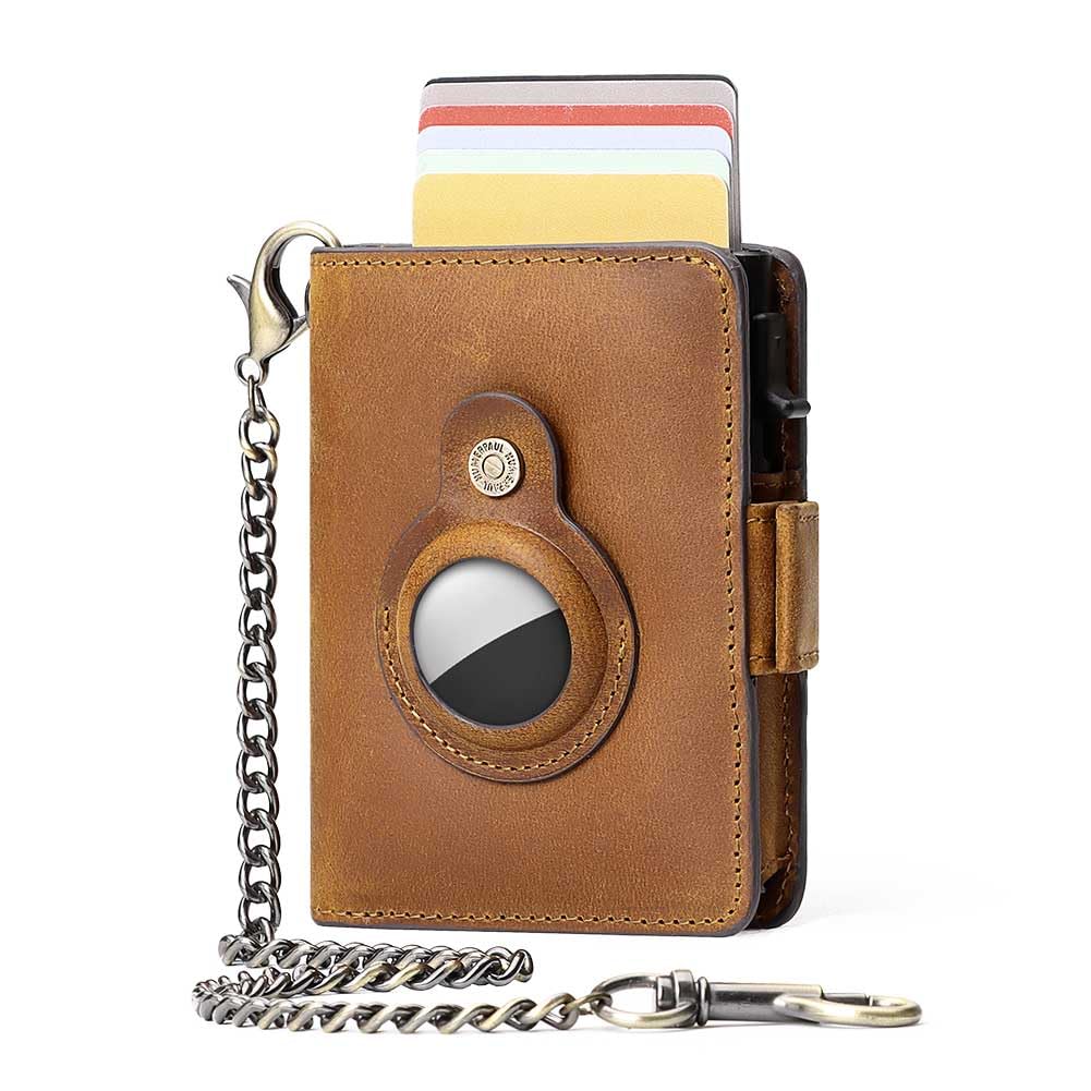 Niaiu Mens Wallet Card Holder: Pop Up Aluminum Case, Genuine Leather, Smart, RFID Blocking, Slim, Minimalist, Front Pocket - 9-12Capacity (Brown)