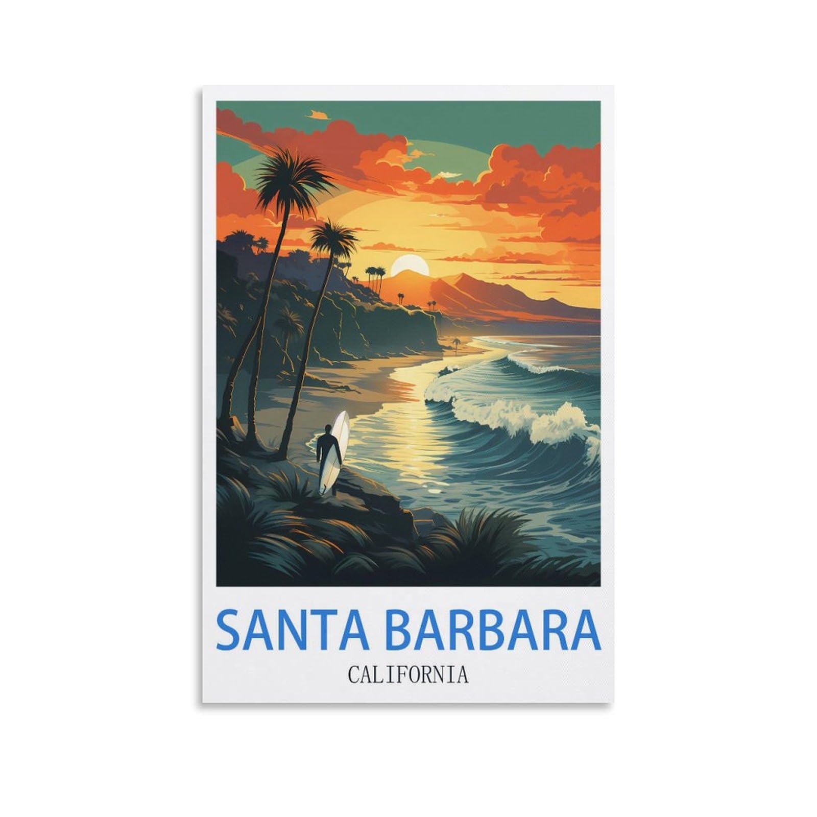 EZMLFA 5D Diamond Painting Kits for Adults,Santa Barbara California Surf,DIY Full Round Drill Diamond Dot Gem Art Kits for Adults,Crafts for Decor 40x40cm