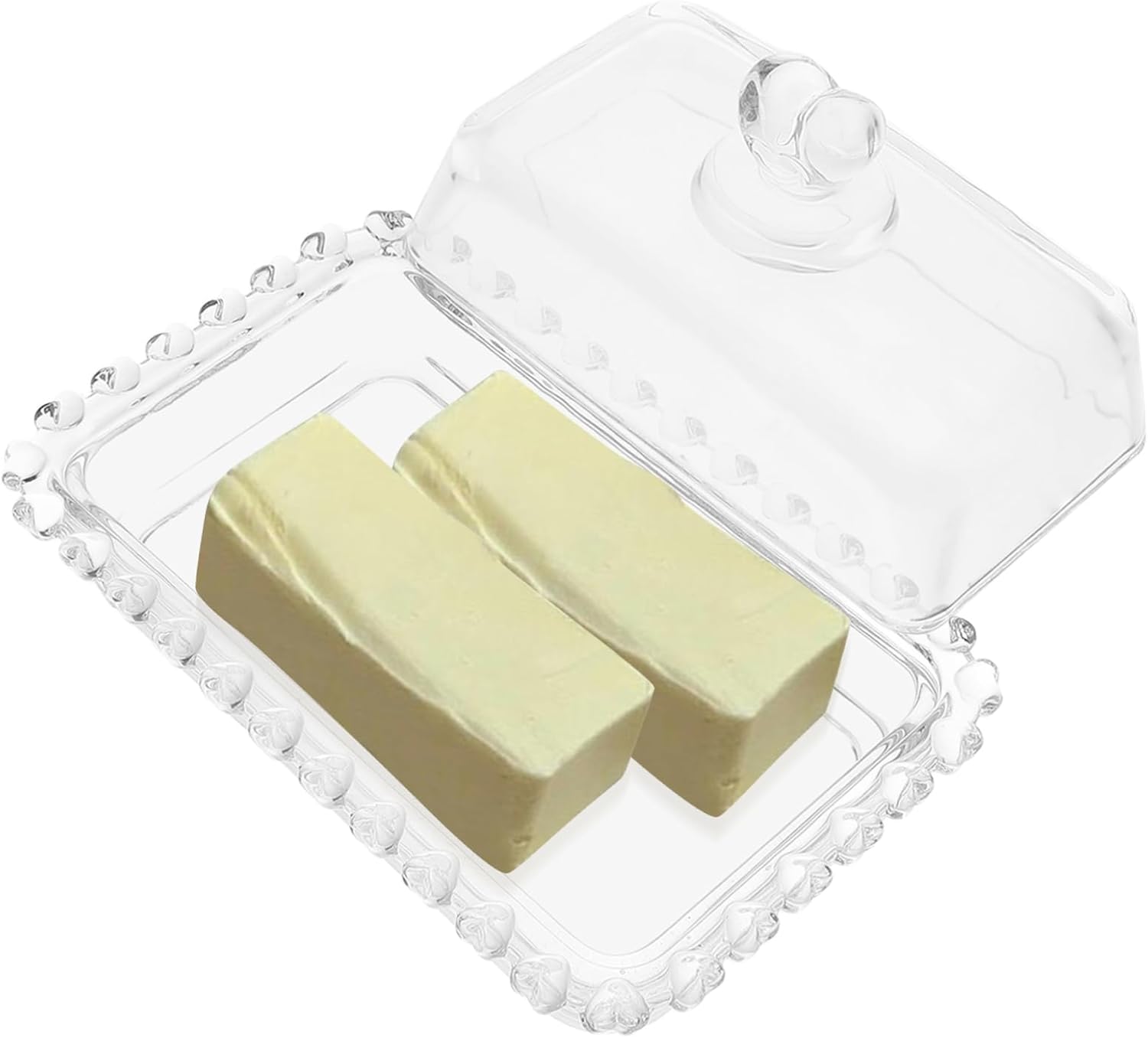 Mikinona Glass Butter Holder with Dome Lid Butter Storage Dish for Countertop Elegant Design for Picnics and Parties