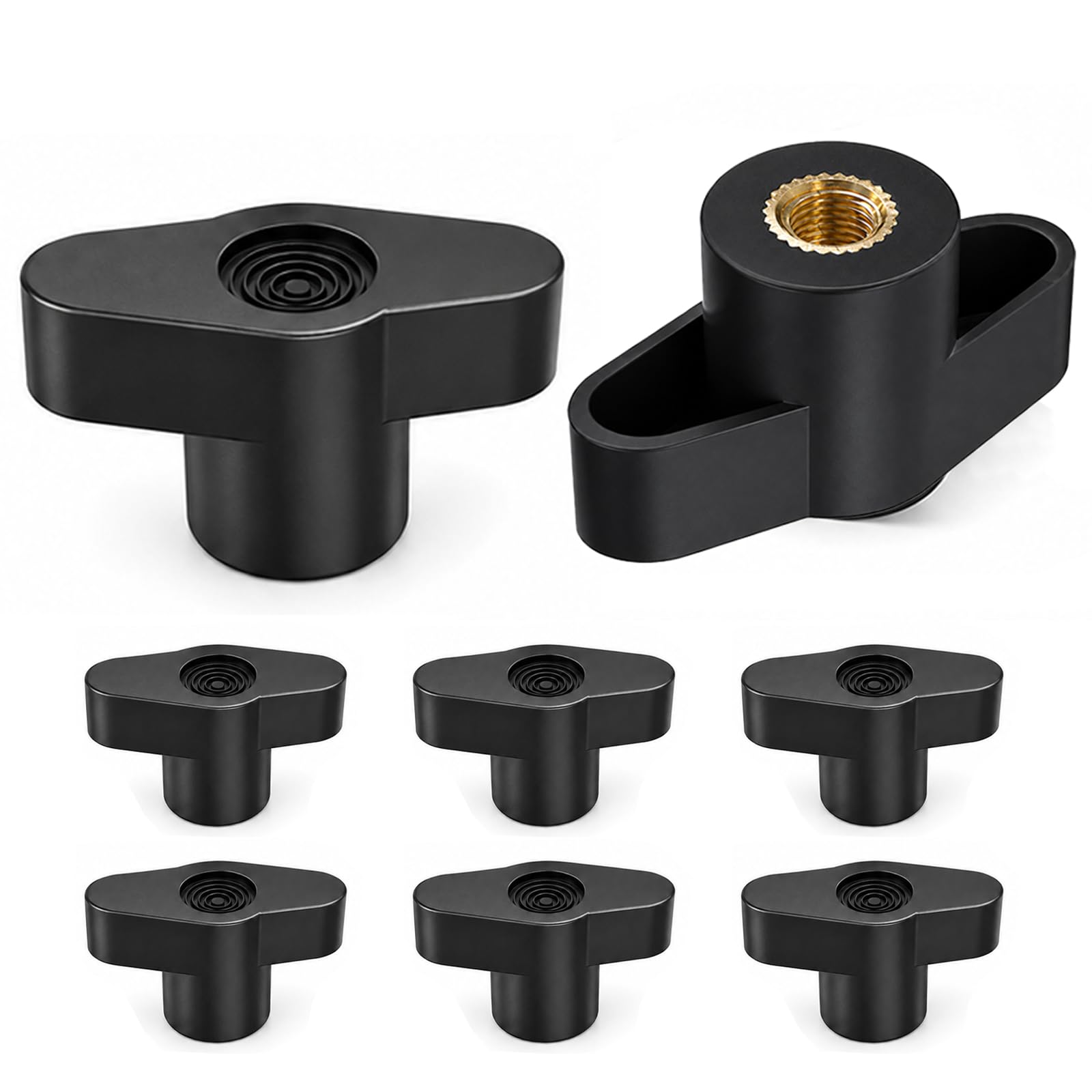 Handle Nut 8Pcs M6 x 37mm T-Shaped Thumb Screw Nuts with Brass Insert, Heavy-Duty Plastic Knobs for Garden & Fitness Equipment Replacement