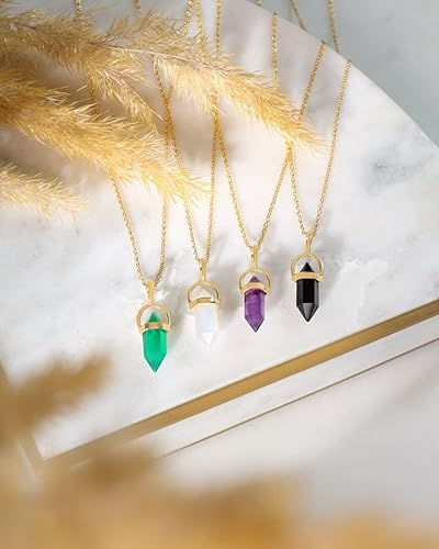 Miniatura 5 de YoTreasure Gold Over Sterling Silver Necklace Amethyst Tourmaline Moonstone Green Onyx Black Onyx Chain Necklace 18"