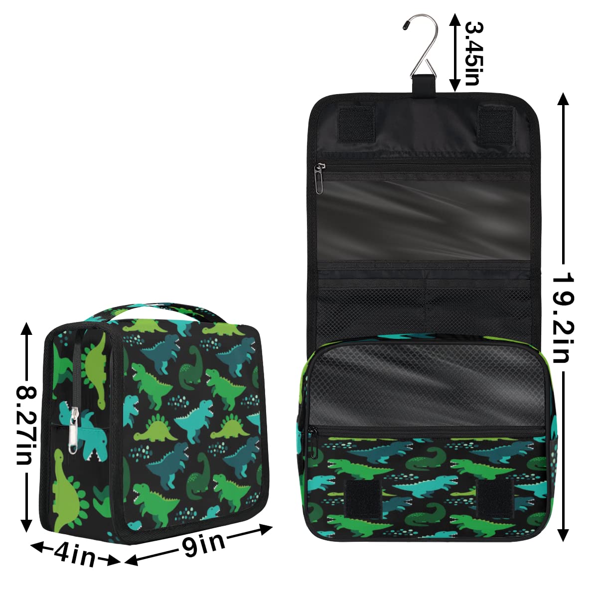 Caroon Dinozaur Podróżna Kosmetyczka Zabawny Dinozaur Mycie Torba Unisex Wiszące przybory toaletowe Kosmetyczka Organizer do makijażu, wielobarwny, Jeden rozmiar