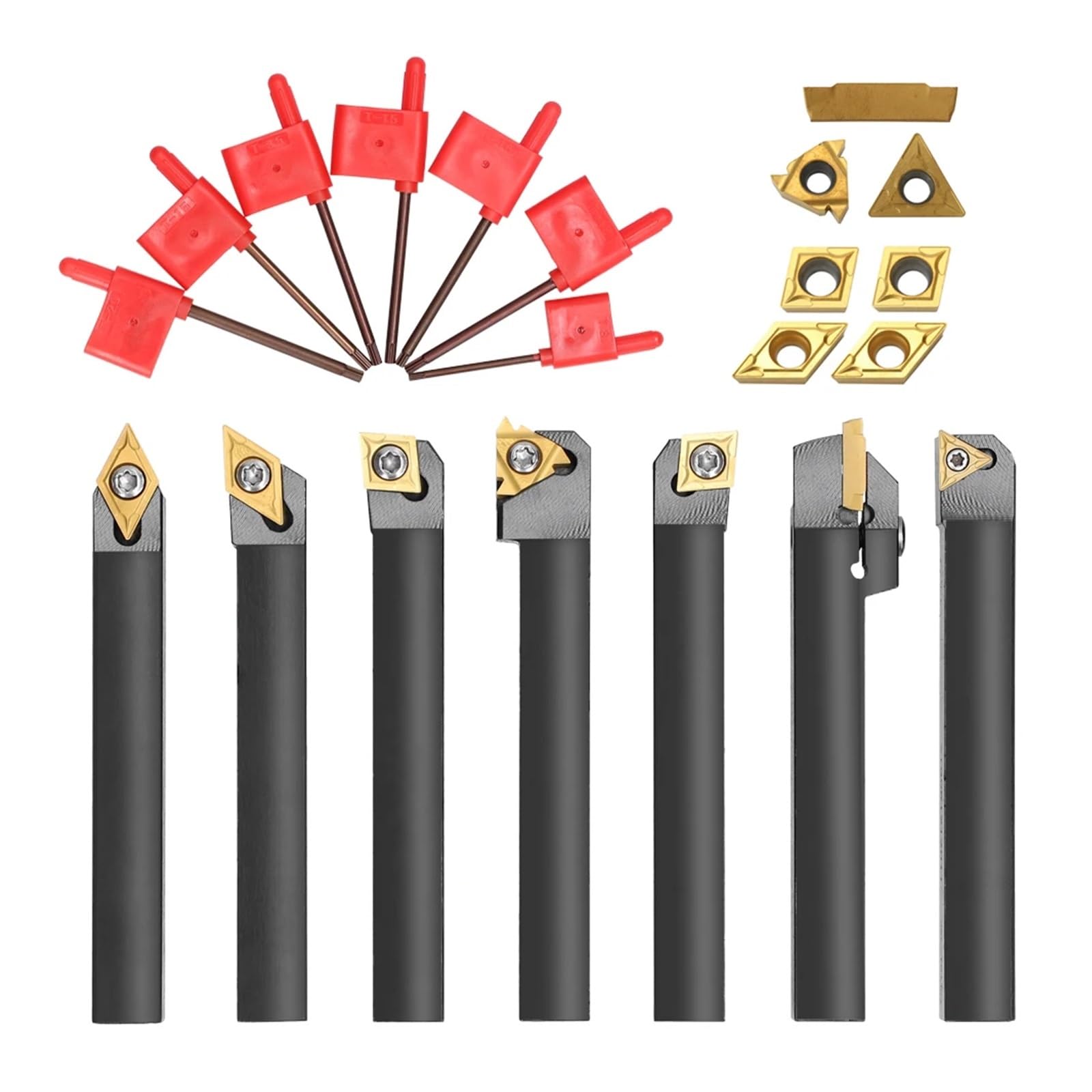 EDEDE Drehmeißel Set, 8mm 10mm 12mm 16mm Schaft Drehmaschine Drehwerkzeughalter Bohrstange Drehmaschine Werkzeug Drehmaschine Cutter CNC Metall Drehstangenhalter und Einsätze(12mm B)