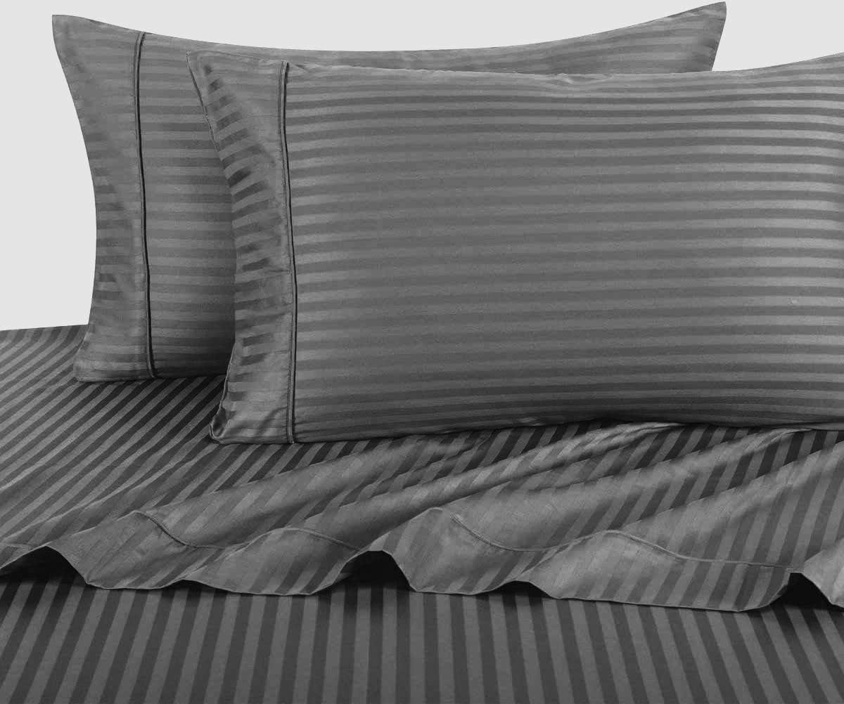 Queen Size Sheets Set - 4 Piece Set -Extra Soft - Deep Pockets - Easy Fit - Breathable & Cooling Sheets - Hotel Luxury Bed Sheets - Queen Sheets - Dark Grey Stripe