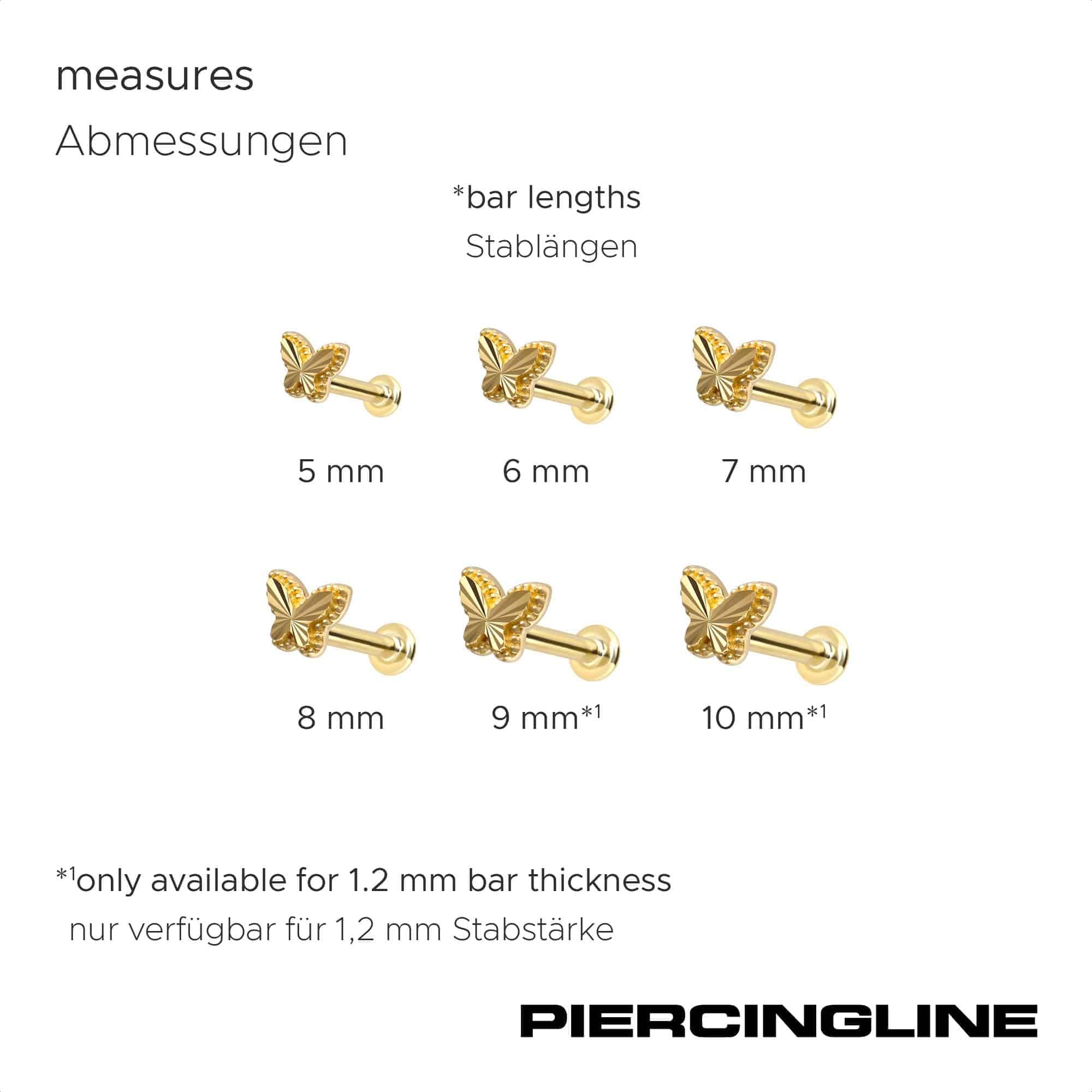 PIERCINGLINE Piercing Stecker 14 Gold Labret mit Push Fit SCHMETTERLING 585er Gold - Roségoldfarben, Goldfarben, Silberfarben