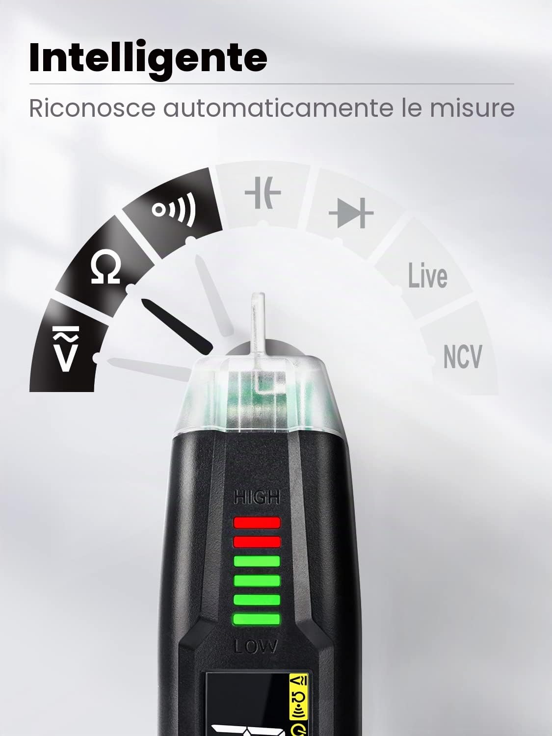 KAIWEETS Tester Multifunzionale di Tensione Senza Contatto Rilevatore Elettrico Intelligente con Toni di Avvertimento e Barra Indicatrice lampeggiante, Tester di Fili, Tester di Circuiti