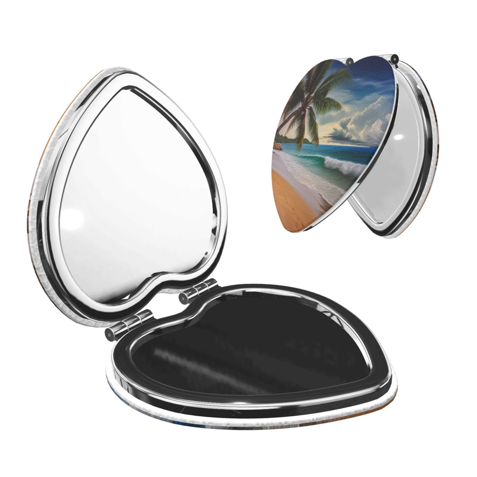 DWVTSLH Coconut Palm Tree Sandy Beach Compact Mirror for Purse, Double-Sided 2X/1X Magnifying Mirror for Women Men, Travel Makeup Mirror for Handbag, Handheld Vanity Mirror for Gift