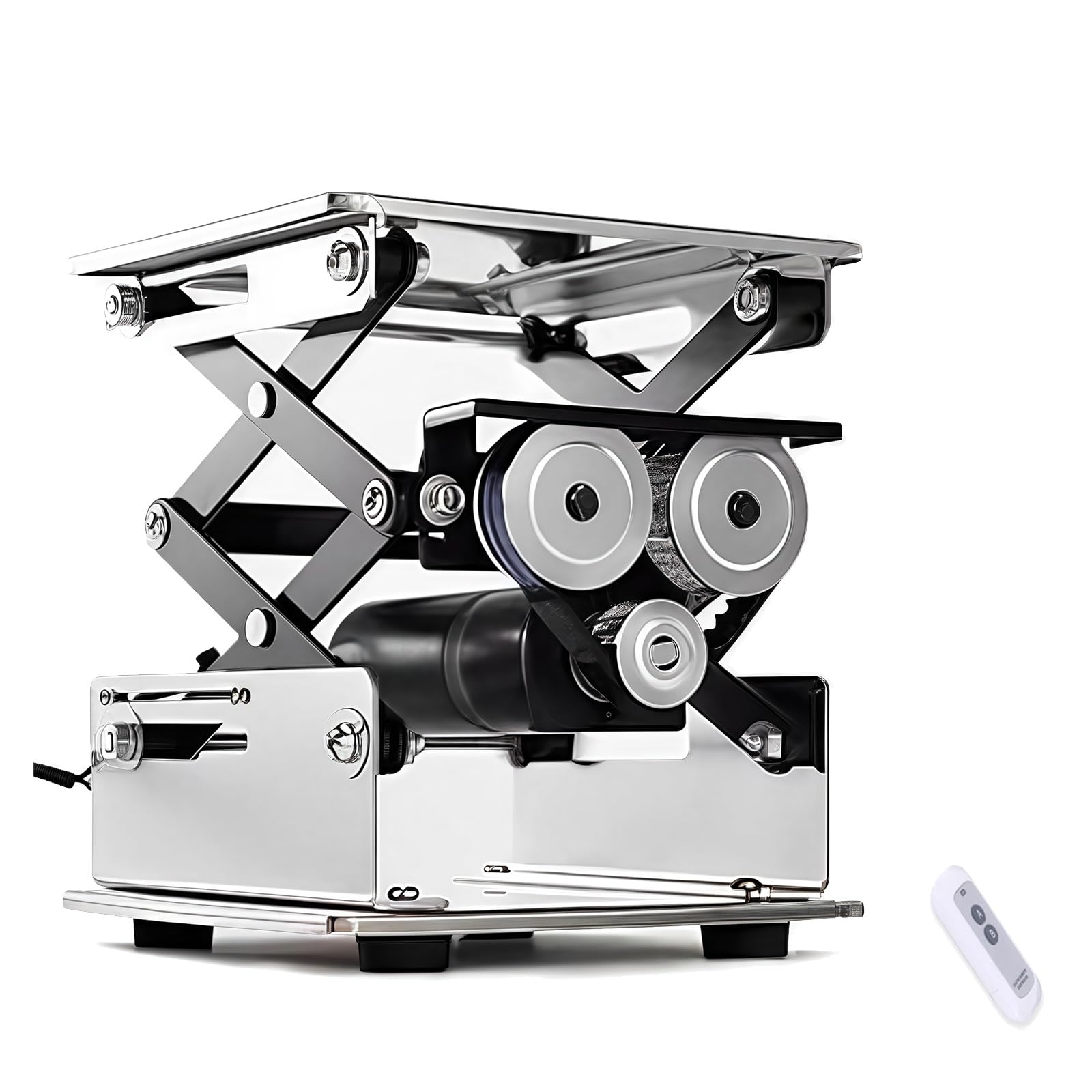 Plataforma Elevadora Eléctrica de Laboratorio, Soporte Elevador Eléctrico de Acero Inoxidable, Elevador Ajustable con Control Remoto, Elevación Rápida en 60 Segundos(20 * 20cm)