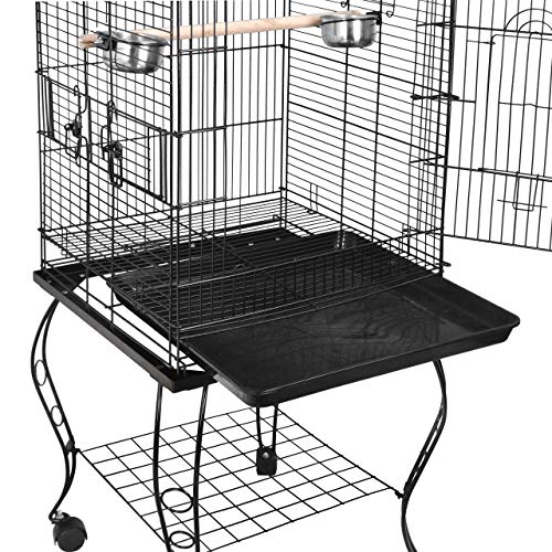 SUPER-DEAL-635-Rolling-Bird-Cage-Large-Wrought-Iron-Cage-for-Cockatiel-Sun-Conure-Parakeet-Finch-Budgie-Lovebird-Canary-Medium-Pet-House-with-Rolling-Stand-Storage-Shelf