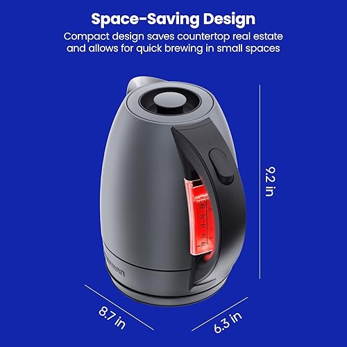 Miniatura 7 de Chefman Hervidor eléctrico, hervidor de agua eléctrico de acero inoxidable de 1.7 litros con apagado automático, luces LED, protección para hervir