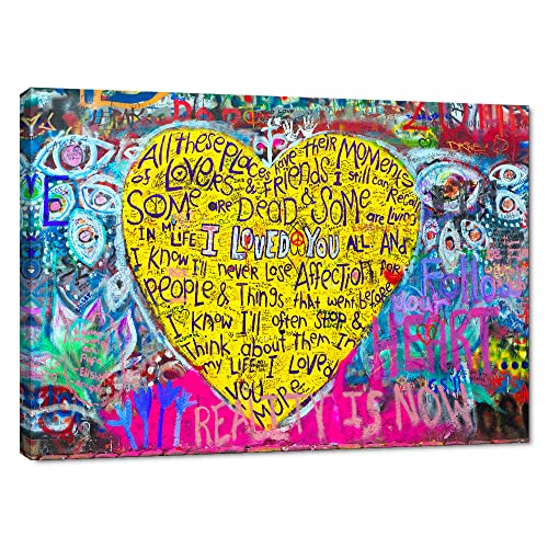 Large Size Banksy Street Decor Poster Canvas Graffiti Wall Art I Loved You Yellow Love Heart Wall Art Canvas Prints And Painting Home Wall Decor Office Framed Graffiti Art Easy To Hang -44" Wx28 H #TOP7