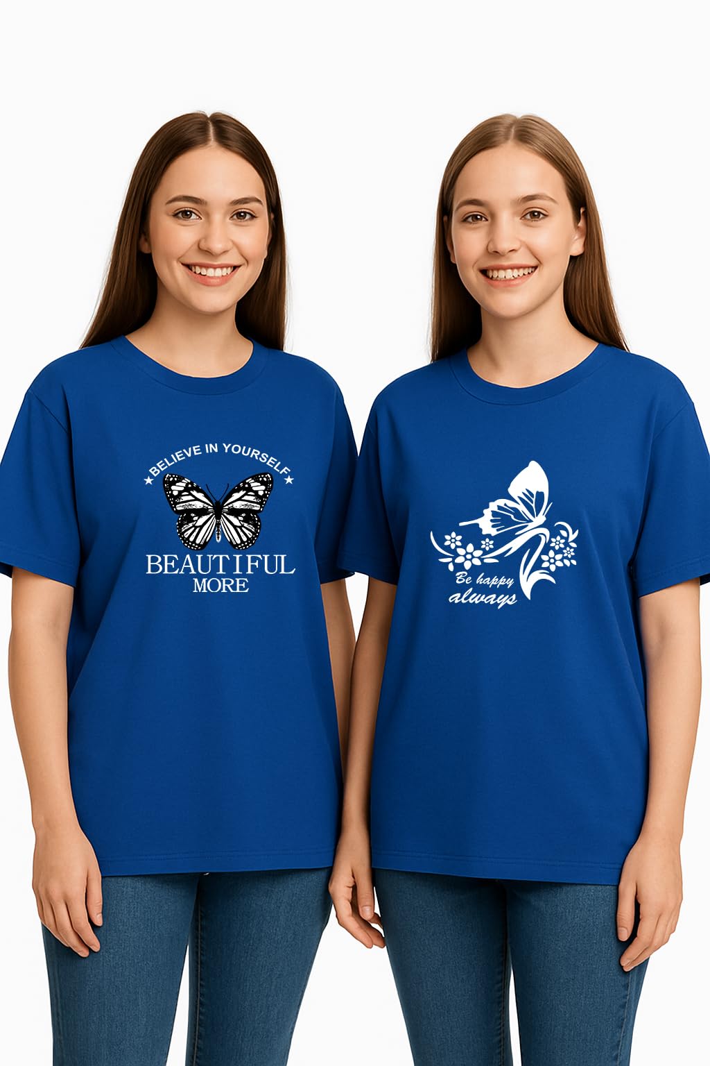 Butterfly Print Oversized T-Shirt Combo Pack, Royal Blue, 2 Pieces with Inspirational Quotes-image-3