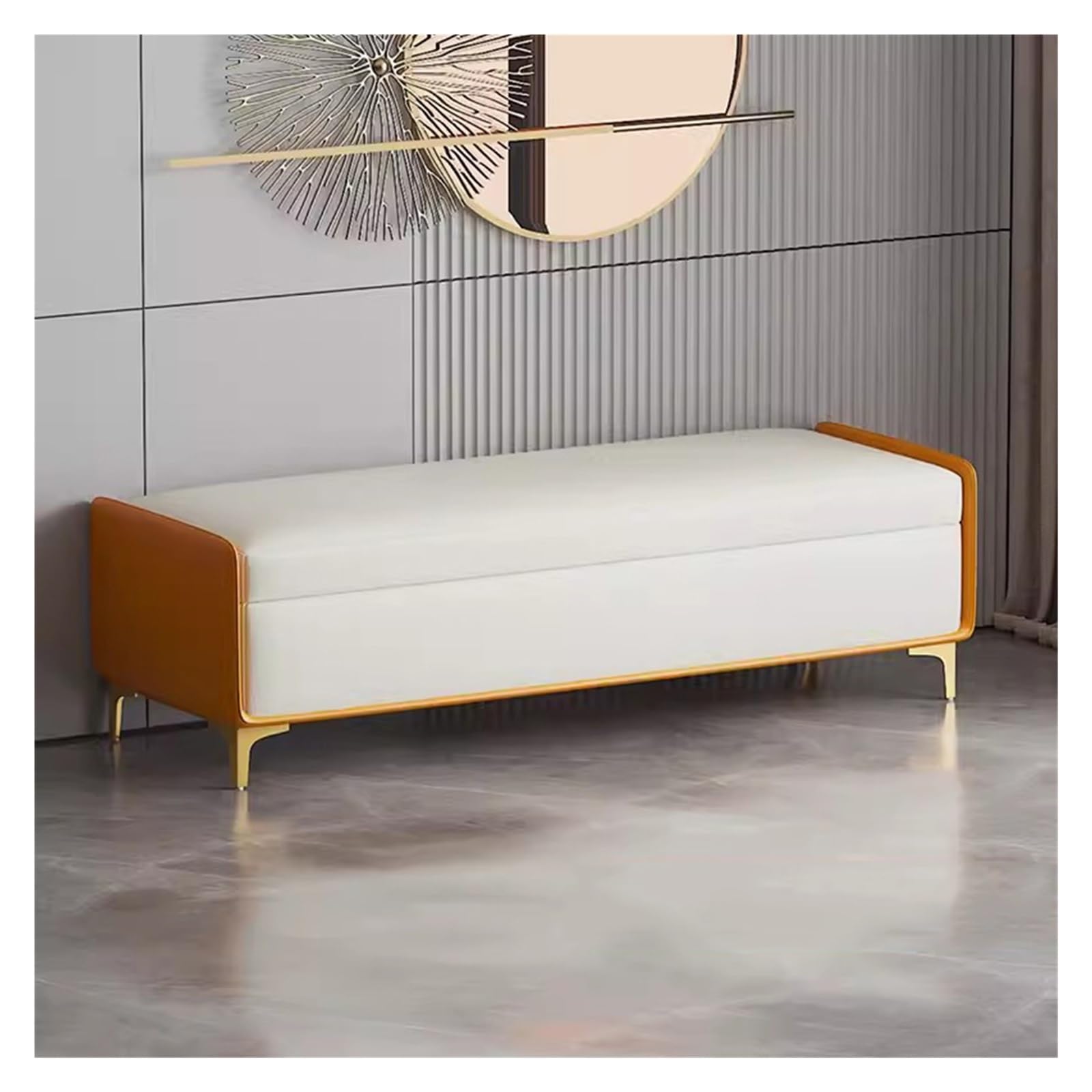 WDSOPK Coffee Table Ottoman,Faux Leather Long Storage Chest Footrest Seat,Storage Ottoman Bench Upholstered Rectangle Ottoman with Hinge Lid for Entryway（Cream-60CM）