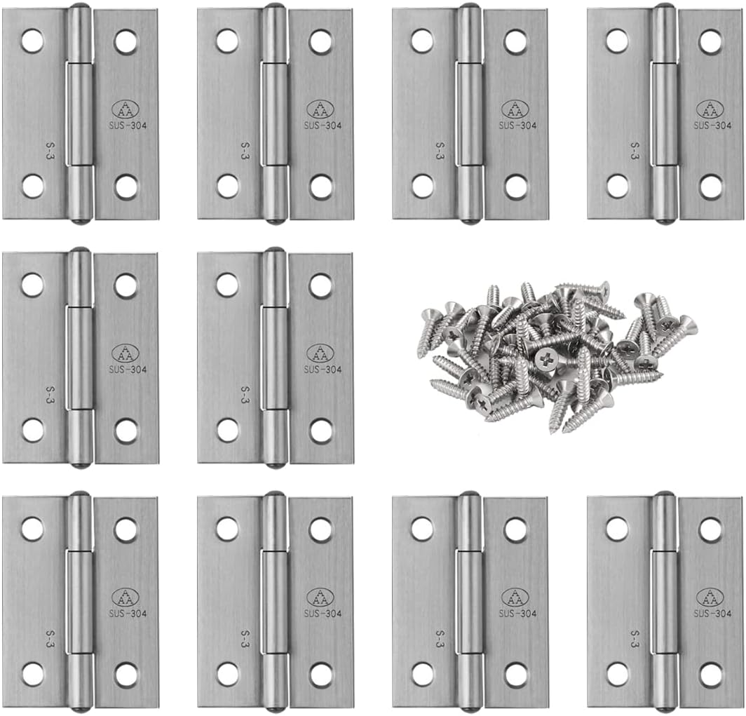 10pcs 304 Stainless Steel 2-inch Folding Butt Hinges Home Furniture Hardware Door Hinges for Case Lid Wooden Jewelry Box Lid (50mm x 37mm x 1.2mm)
